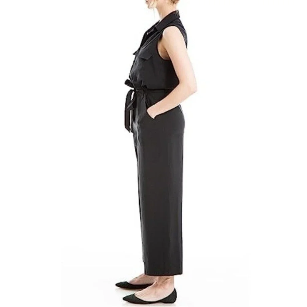 Max Studio Women's Black‎ Sleeveless With Waist Tie Collared Jumpsuit Size S